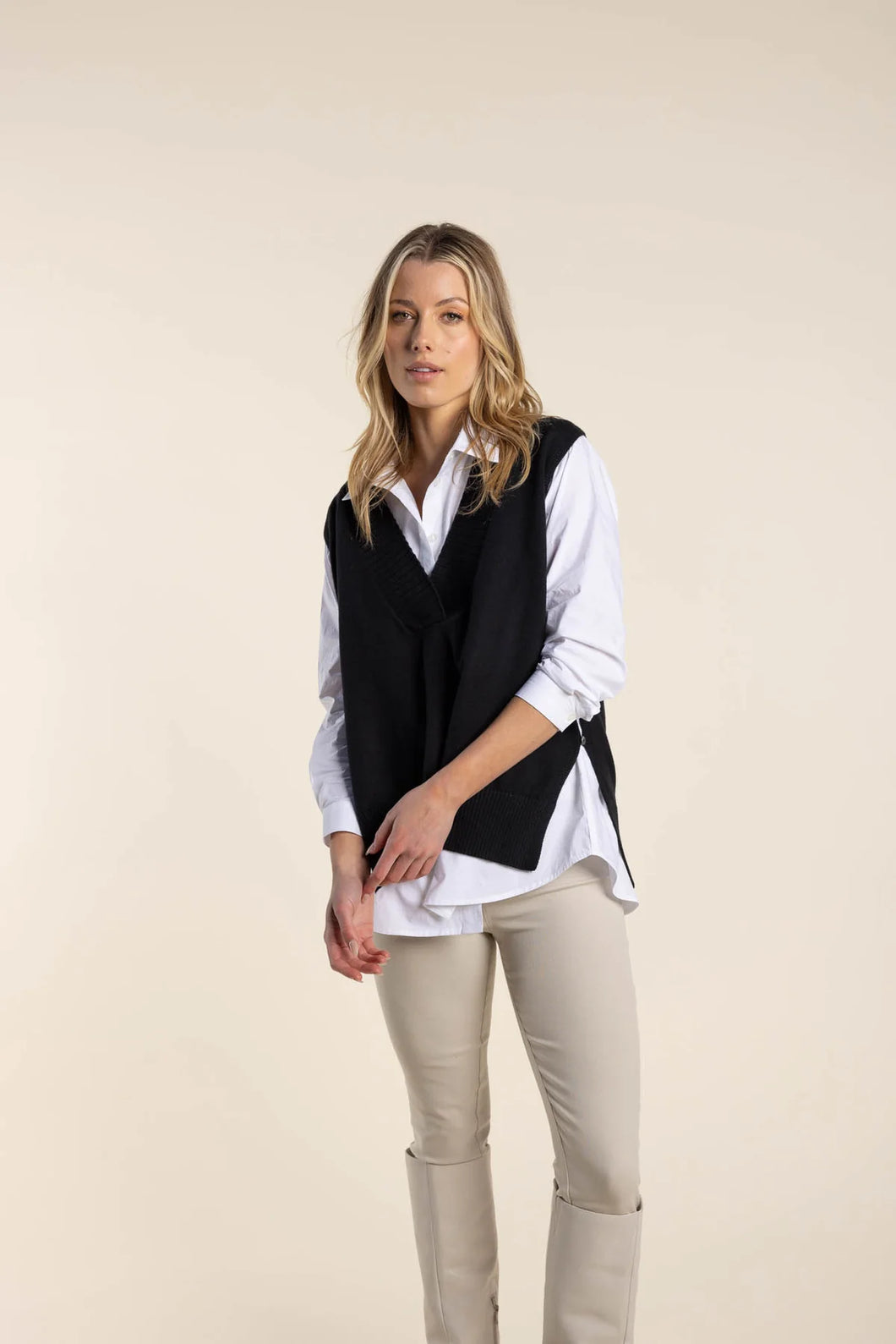 Two T’s V Neck Vest with Buttons